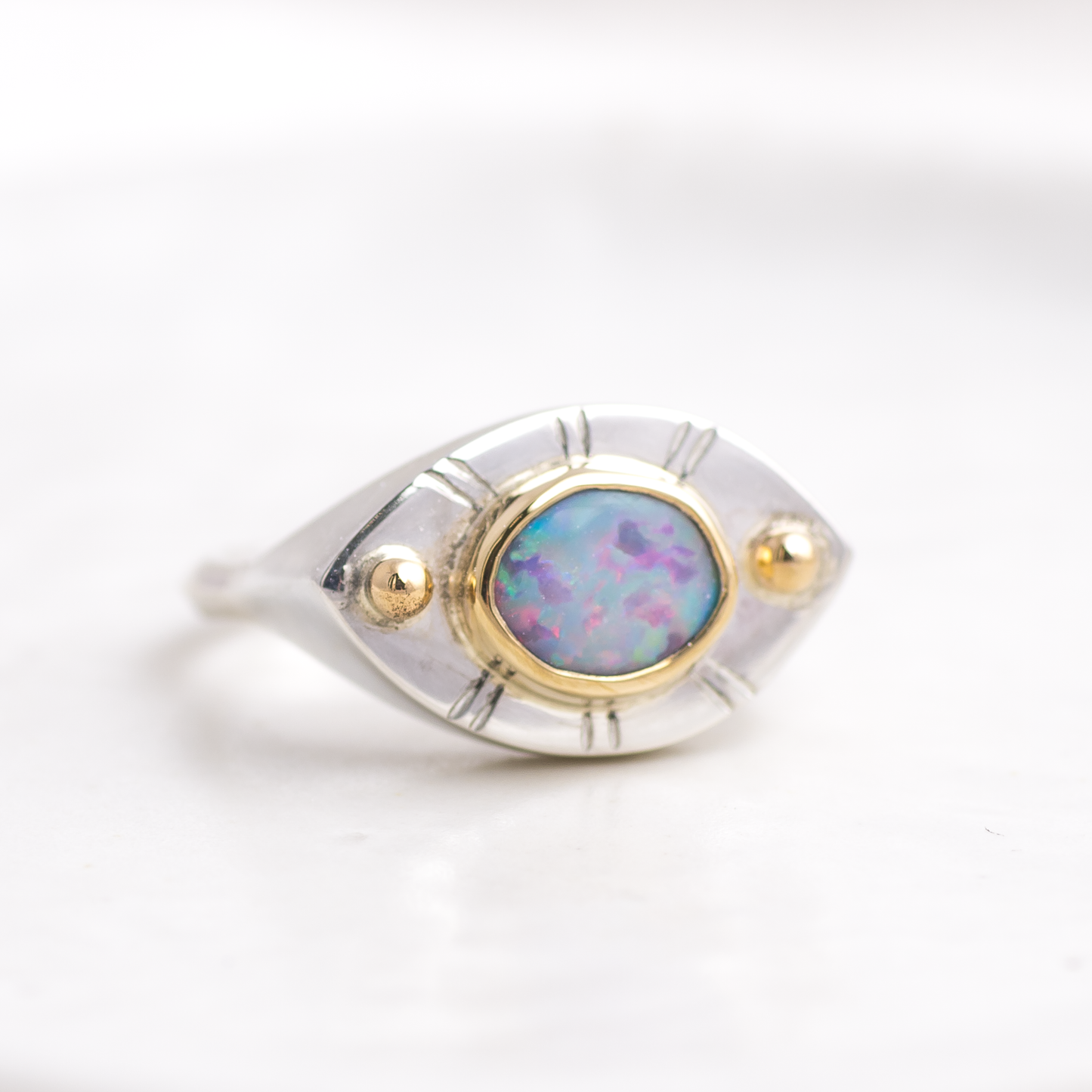 Vision Ring ◇ Australian Opal ◇ Size 7 ◇ Silver + 14k Gold Accents