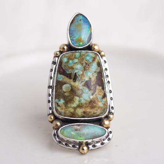 Trine Ring ◇ Australian Opal + New Lander Variscite ◇ Size 7.5