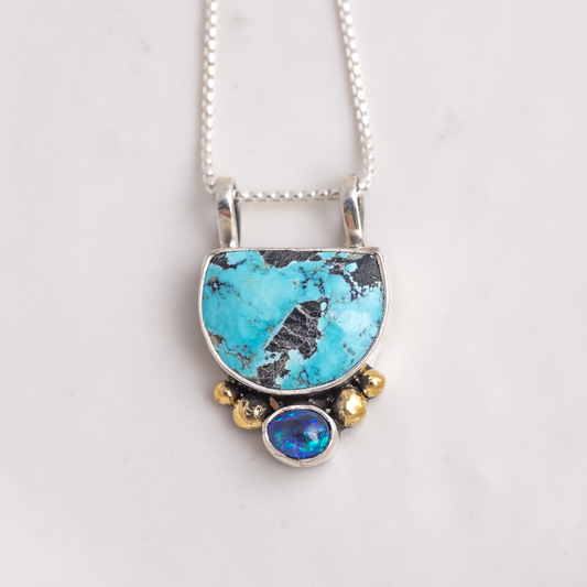 Mixed Metal Valley Necklace ◇ Turquoise + Australian Opal