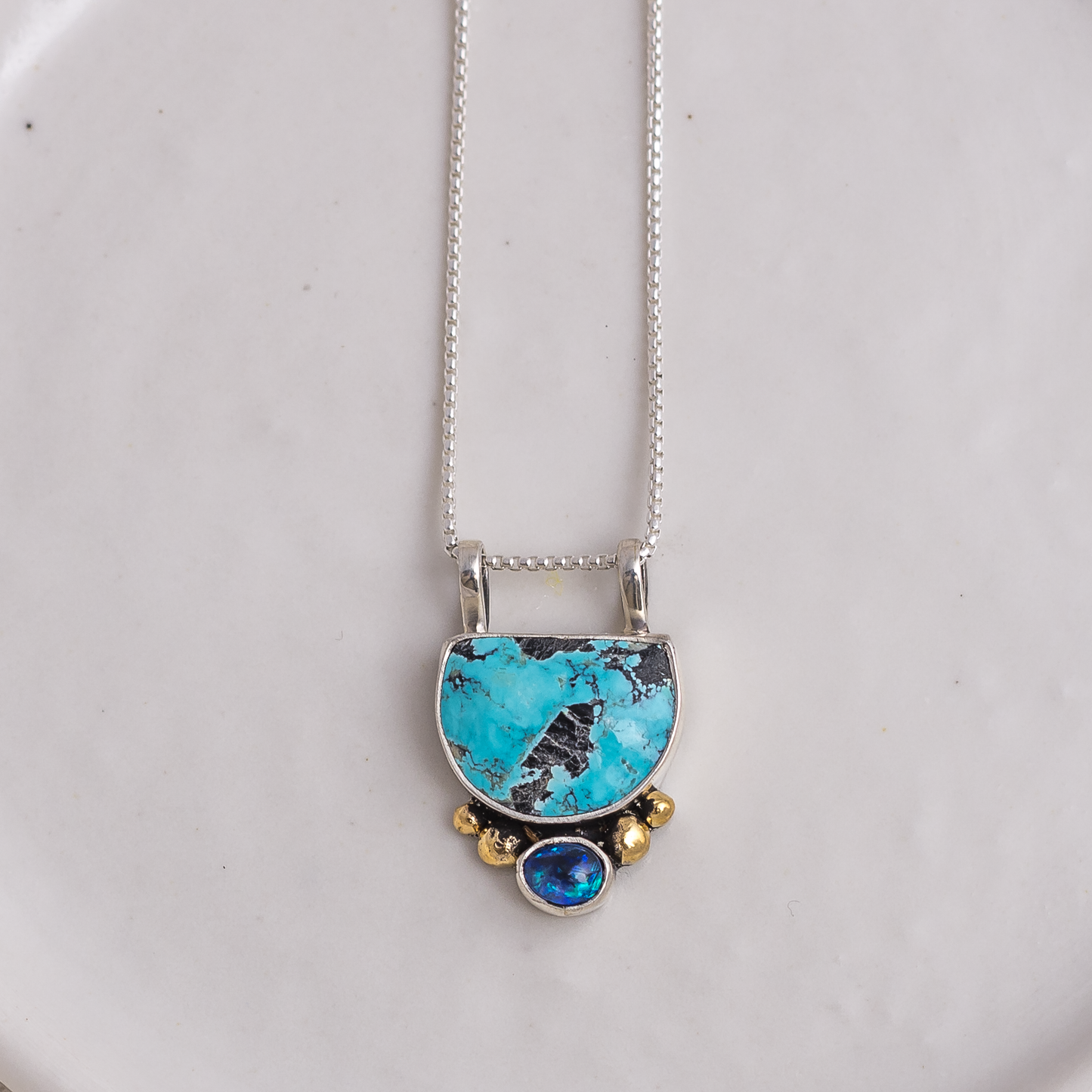 Mixed Metal Valley Necklace ◇ Turquoise + Australian Opal