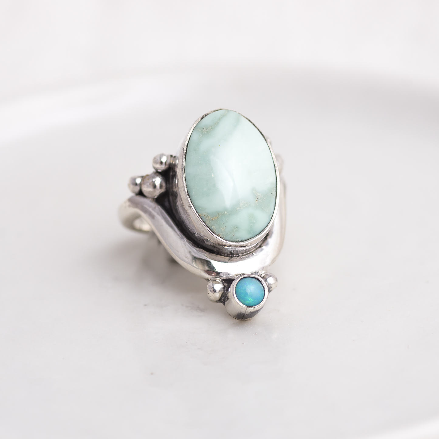 Crowned Embrace Ring ◇ Variscite + Australian Opal ◇ Size 7