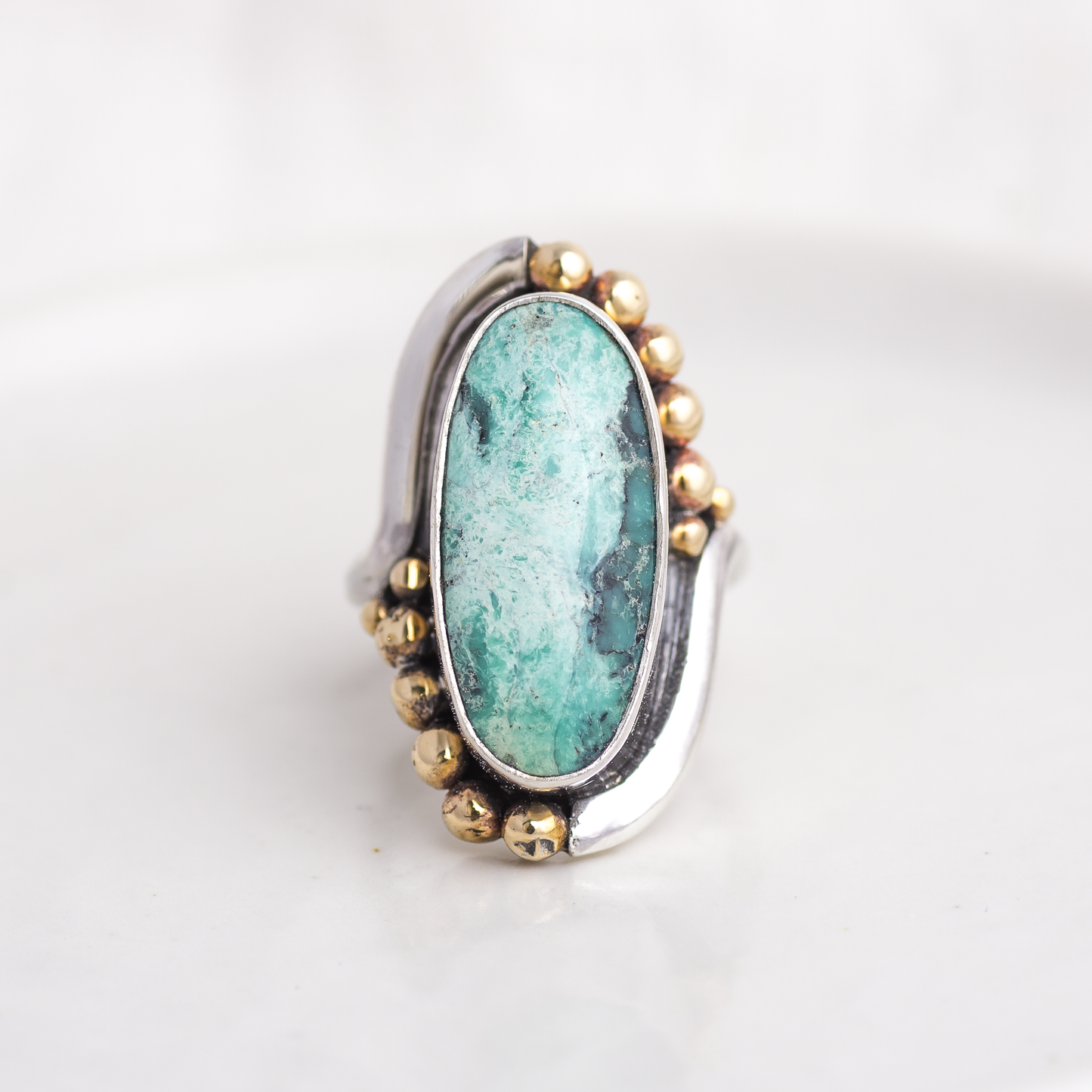 Mixed Metal Origin Embrace Ring ◇ Crescent Lake Variscite ◇ Size 7