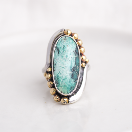 Mixed Metal Origin Embrace Ring ◇ Crescent Lake Variscite ◇ Size 7