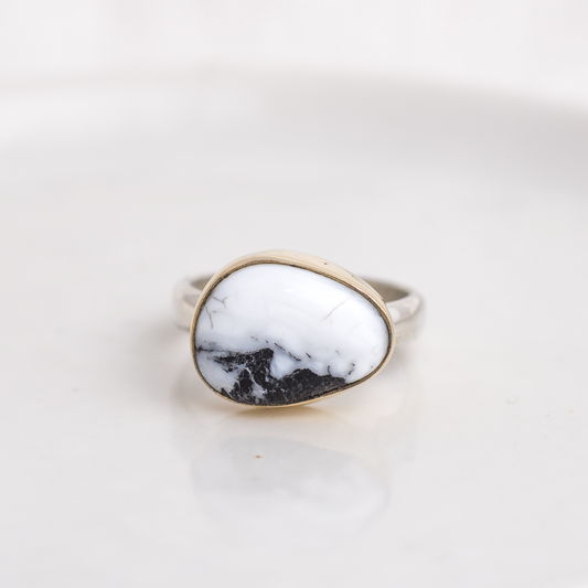 Mixed Metal Mini Luminous Ring ◇ White Buffalo ◇ Size 6