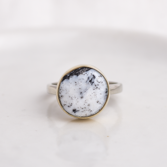 Mixed Metal Mini Luminous Ring ◇ White Buffalo ◇ Size 7