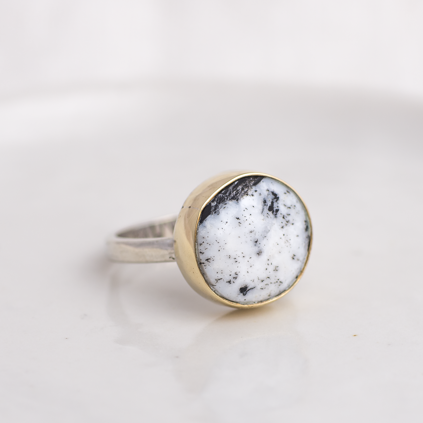 Mixed Metal Mini Luminous Ring ◇ White Buffalo ◇ Size 7