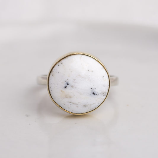 Mixed Metal Mini Luminous Ring ◇ White Buffalo ◇ Size 10