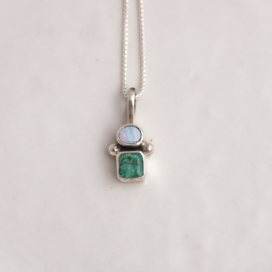 Duo Charm ◇ Australian Opal + Faceted Emerald