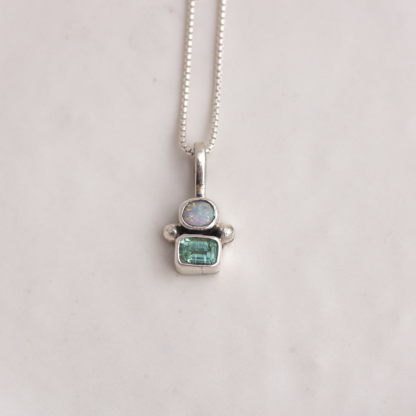 Duo Charm ◇ Australian Opal + Faceted Emerald