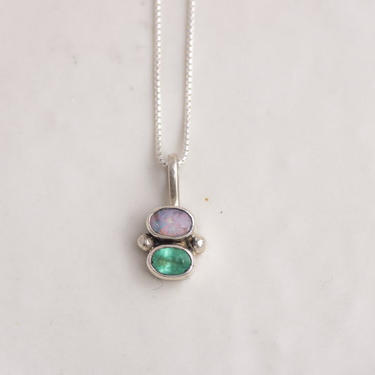 Duo Charm ◇ Australian Opal + Faceted Emerald