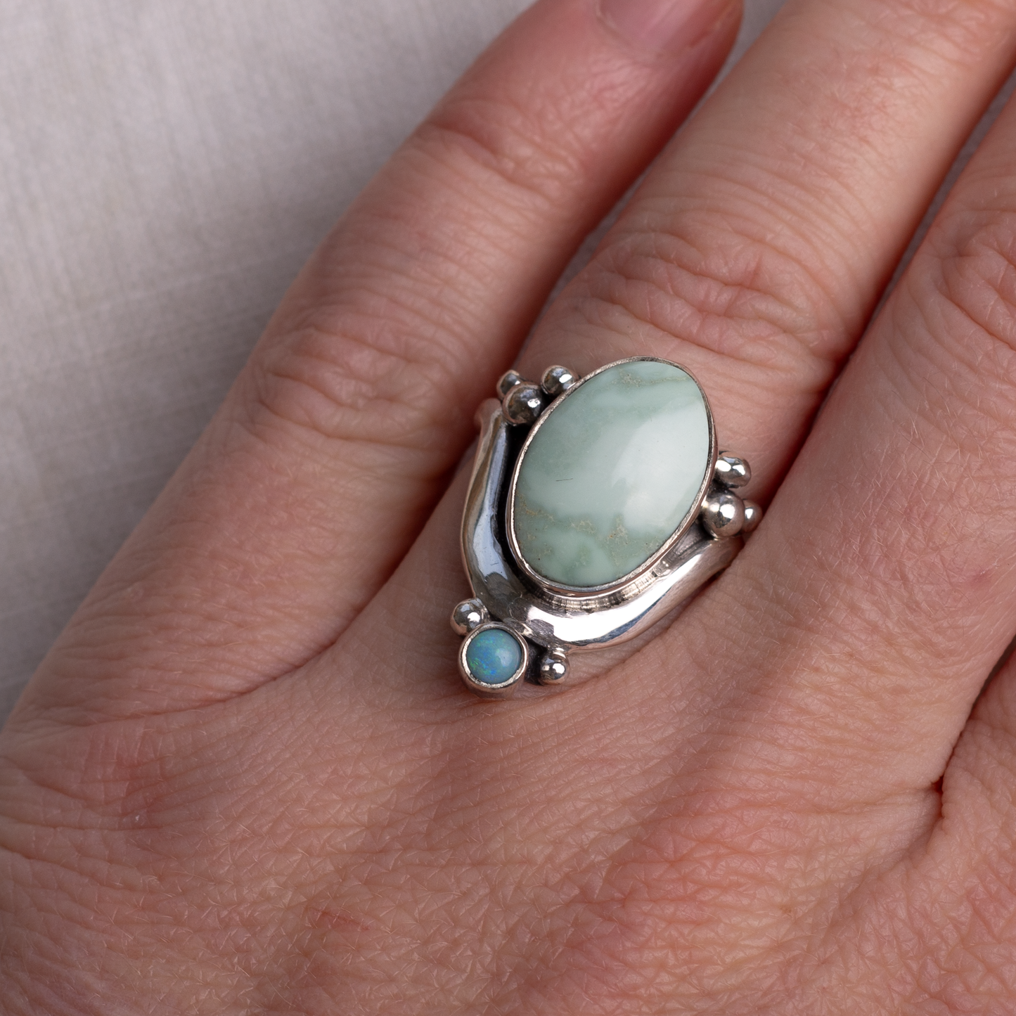 Crowned Embrace Ring ◇ Variscite + Australian Opal ◇ Size 7