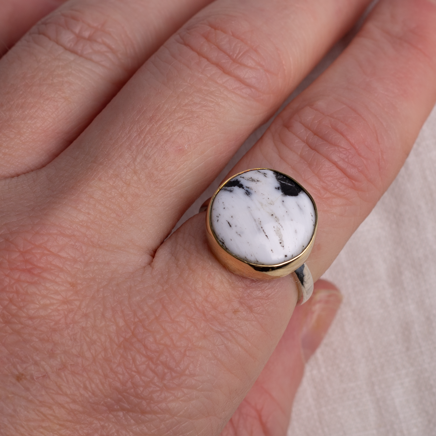 Mixed Metal Mini Luminous Ring ◇ White Buffalo ◇ Size 9