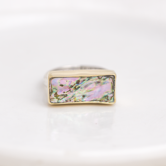 Mixed Metal Horizontal Luminous Ring ◇ Abalone ◇ Size 7