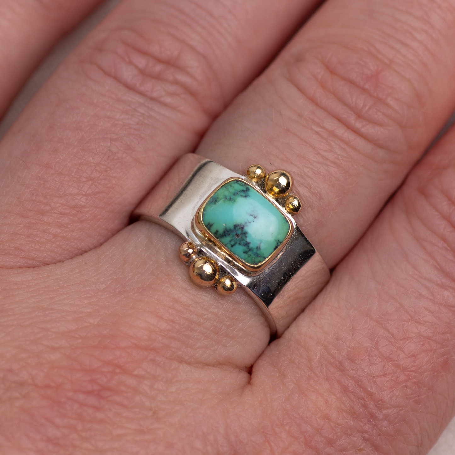 Mixed Metal Affinity Ring ◇ Hubei Turquoise ◇ Size 8.5