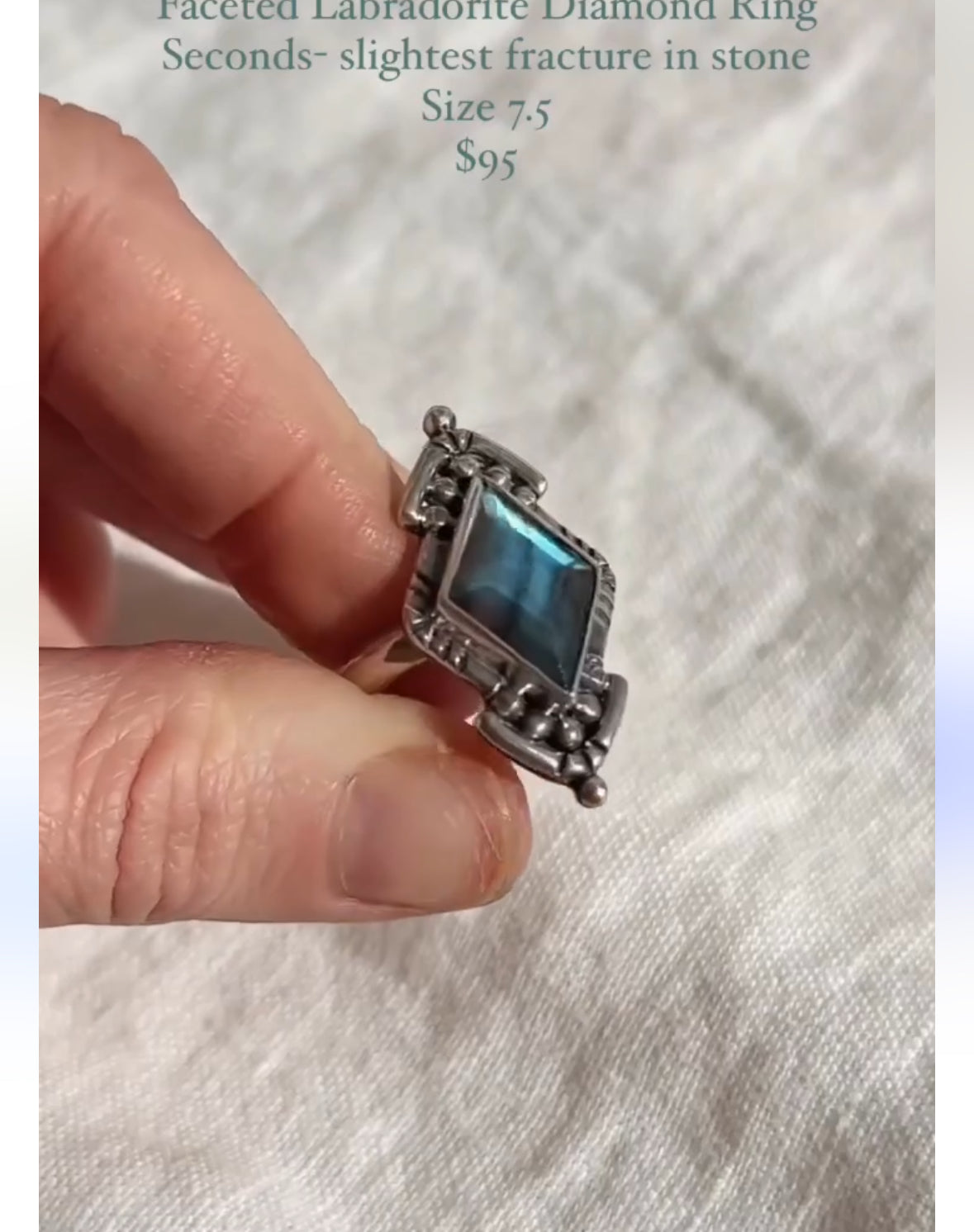 Labradorite Diamond Ring size 7.5