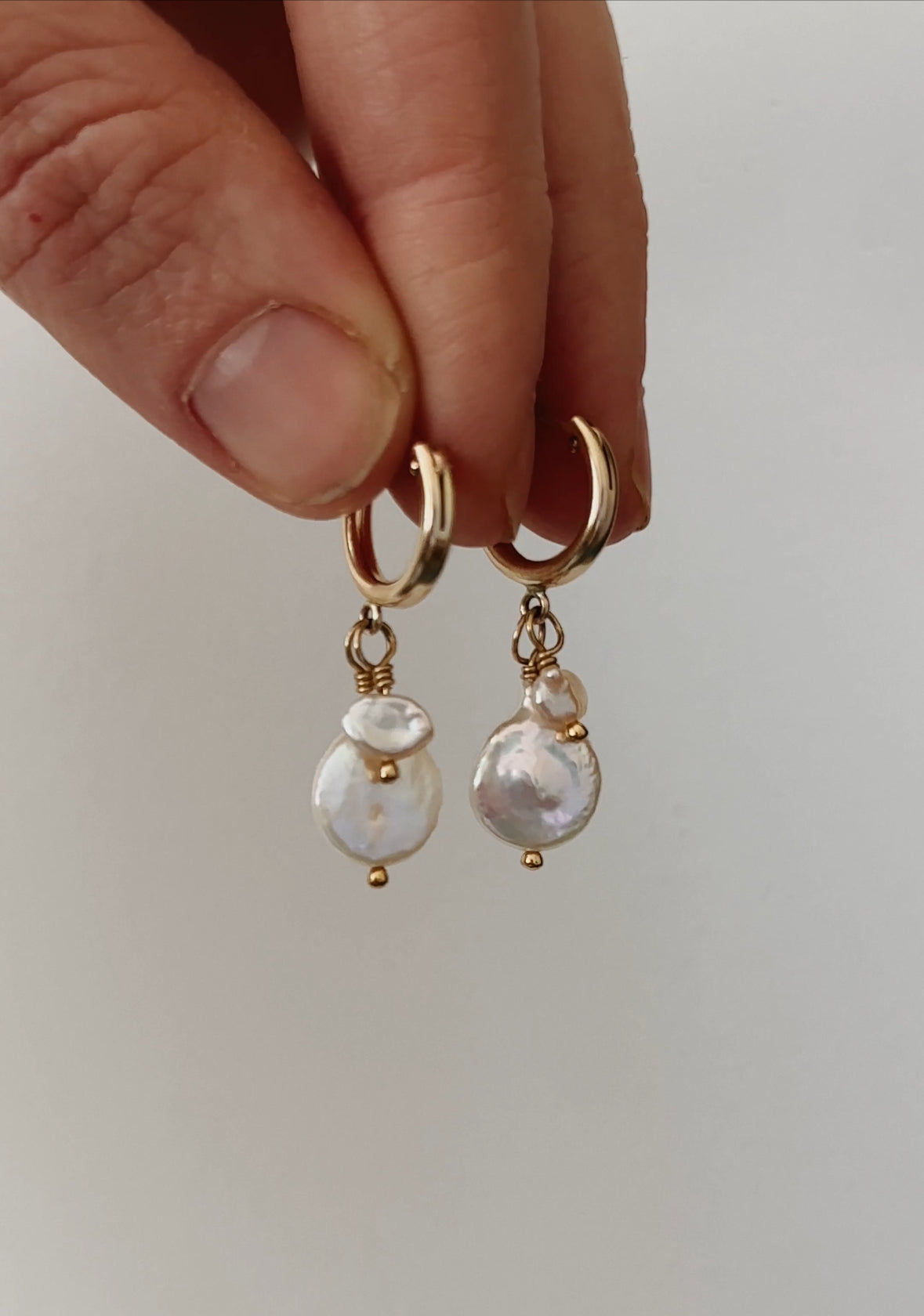 Freshwater Pearl Hoop Earrings (A) ◇ Sterling Silver or Gold Filled