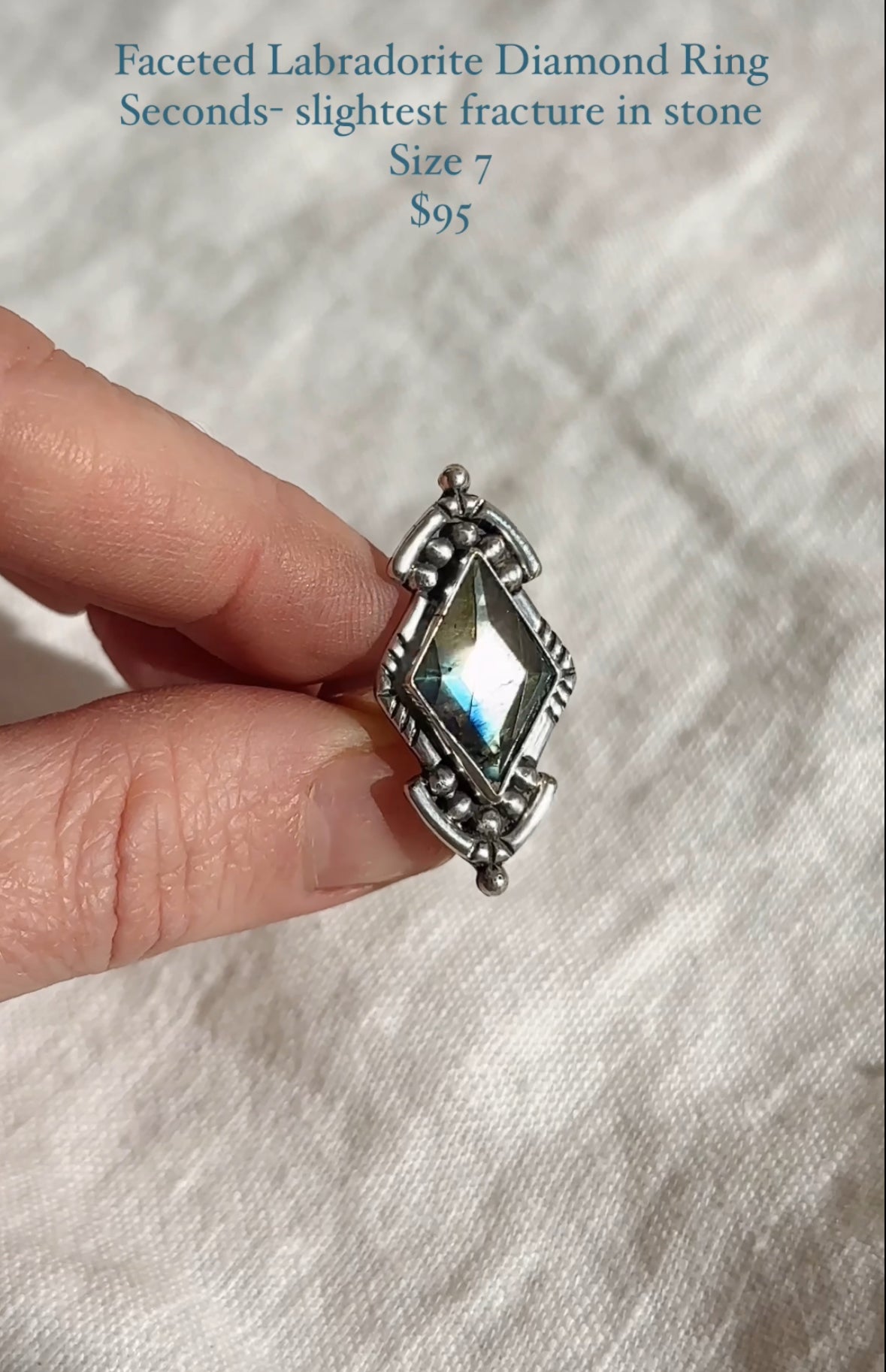 Labradorite Diamond Ring size 7 (bump up to 7.5)