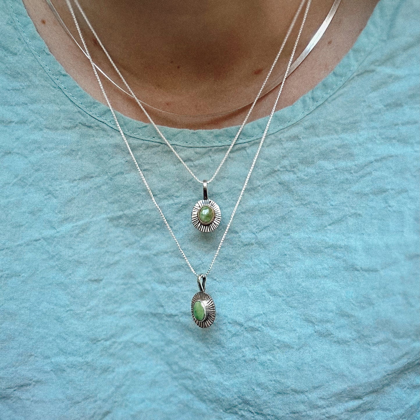 Hand Stamped Mini Turquoise Necklace ◇ Sonoran Lime Turquoise