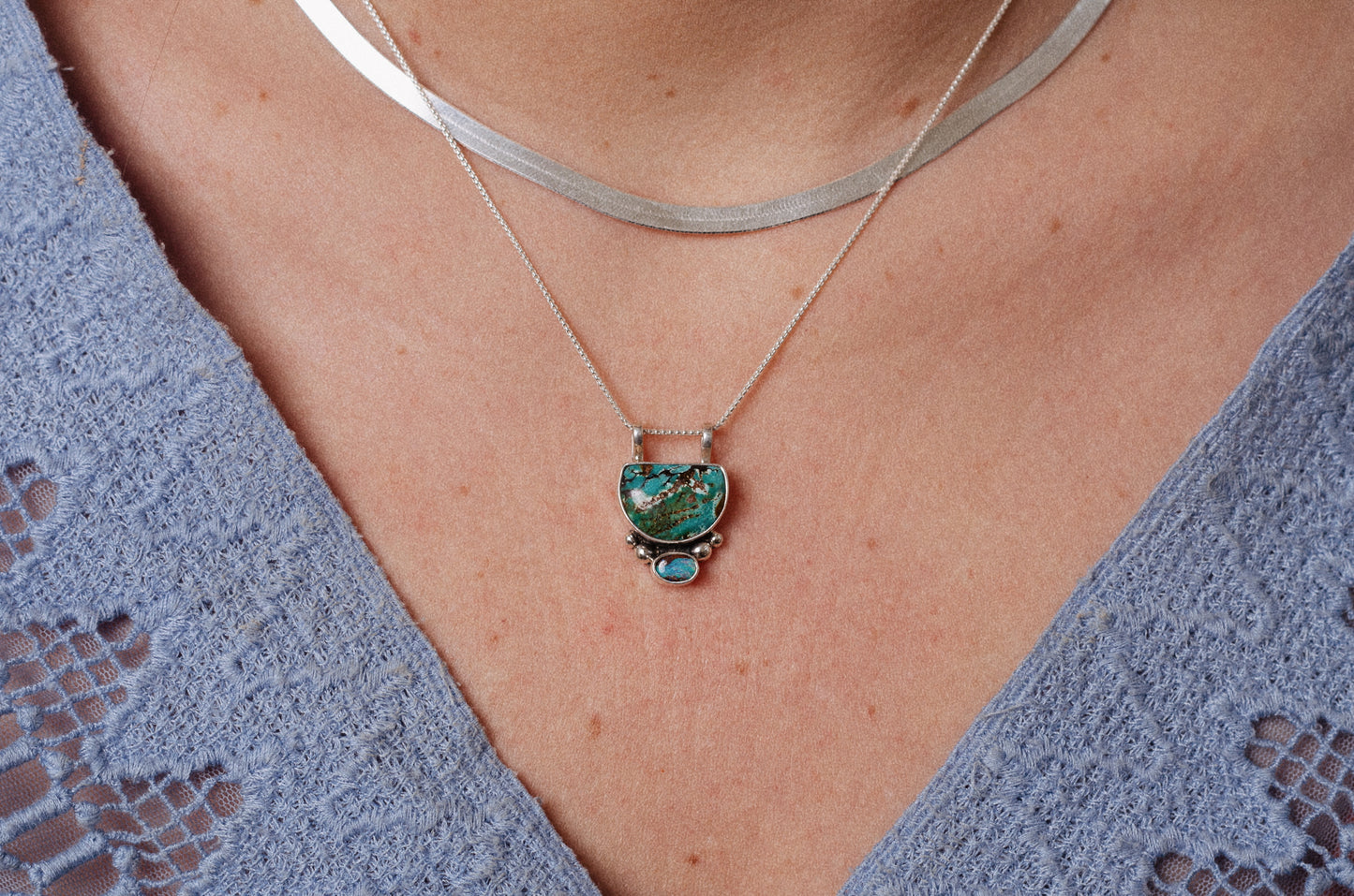 Mixed Metal Valley Necklace ◇ Turquoise + Australian Opal