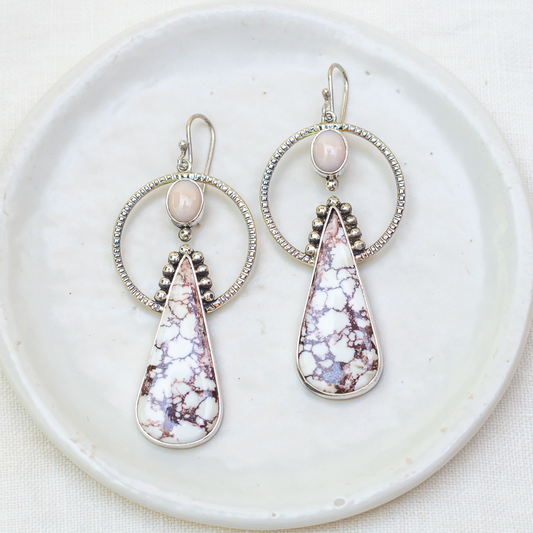 Emergence Earrings (D) ◇ Wild Horse Magnesite + Pink Opal