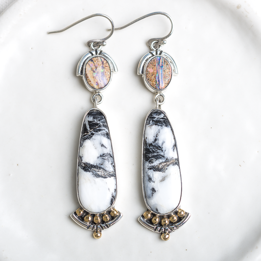 Emergence Earrings ◇ White Buffalo + Australian Opal