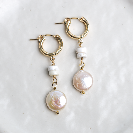 New Moon Dangles ◇ White Buffalo  + Freshwater Pearl