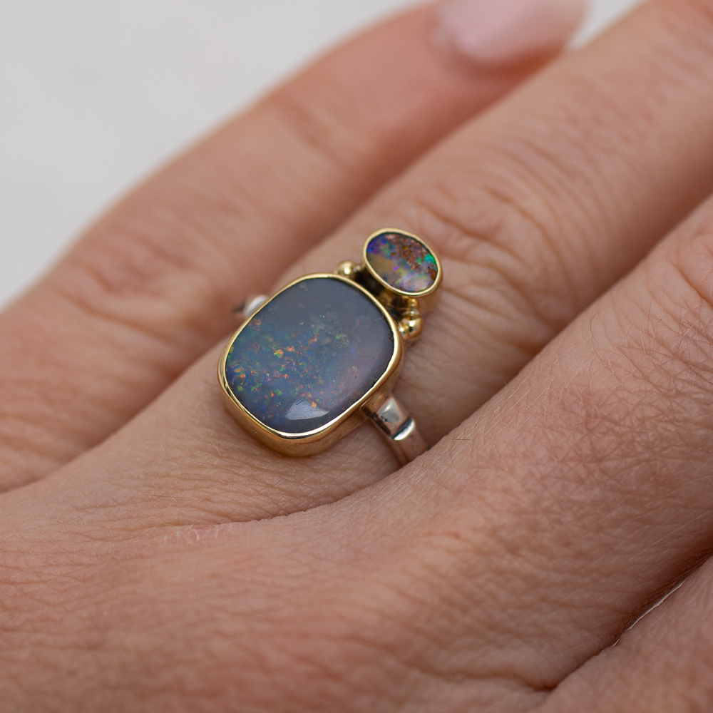 Nova Ring (D) ◇ Australian Opal ◇ Size 7 ◇ Silver + 14k Gold