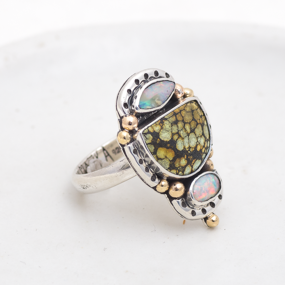 Planetary Ring (B) ◇ Australian Opal + Hubei Turquoise ◇ Size 7