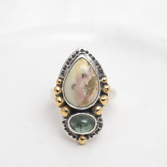 In the Clouds Ring (D) ◇ Willow Creek Jasper + Tourmaline ◇ Size 7.5