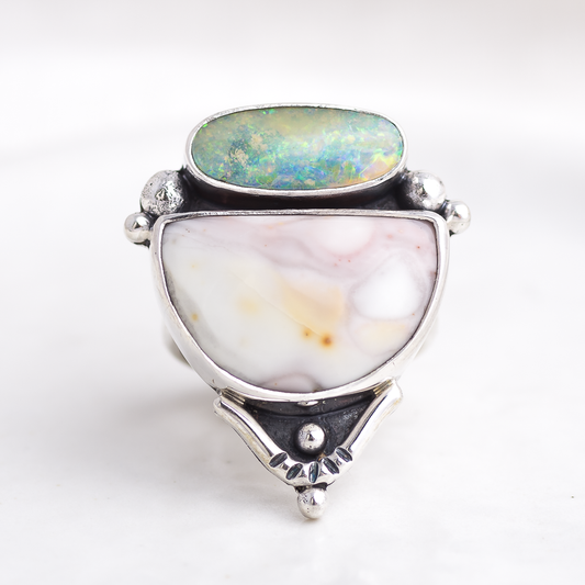 Valley Ring ◇ Australian Opal + Willow Creek Jasper ◇ Size 7.5