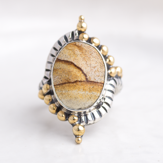 Mixed Metal Origin Embrace Ring ◇ Oregon Landscape Jasper ◇ Size 9