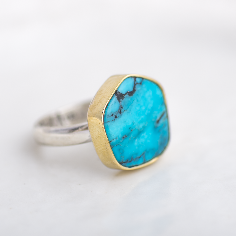 Mixed Metal Luminous Ring ◇ Kingman Turquoise ◇ Size 7