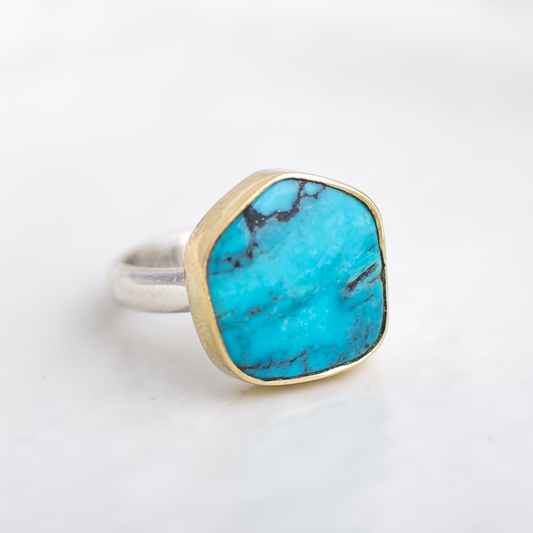 Mixed Metal Luminous Ring ◇ Kingman Turquoise ◇ Size 7