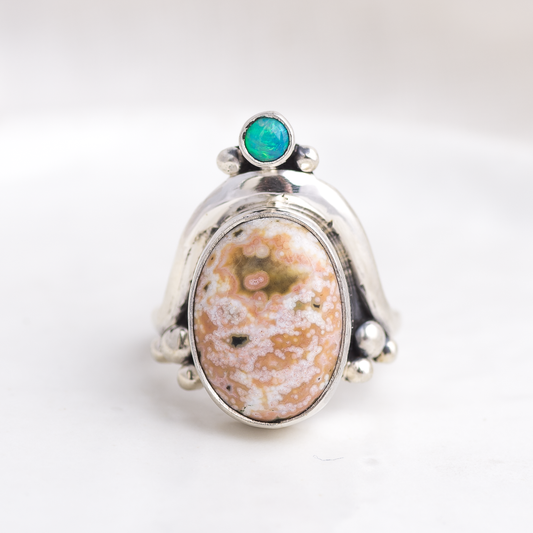 Crowned Embrace Ring ◇ Australian Opal + Ocean Jasper ◇ Size 8