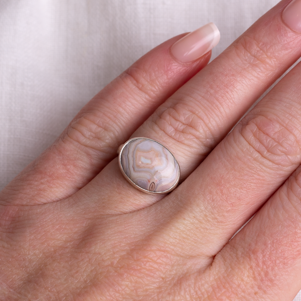 Mini Horizontal Luminous Ring ◇ Agua Nueva Agate ◇ Size 7