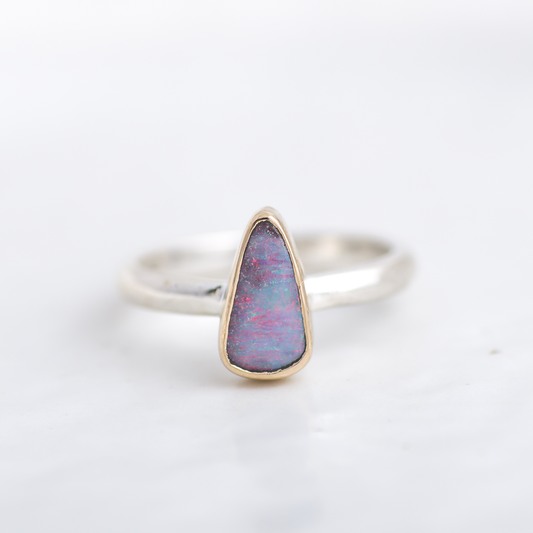 Deluxe Stone Stacking Ring ◇ Australian Opal ◇ Size 6 ◇ 14k gold bezel