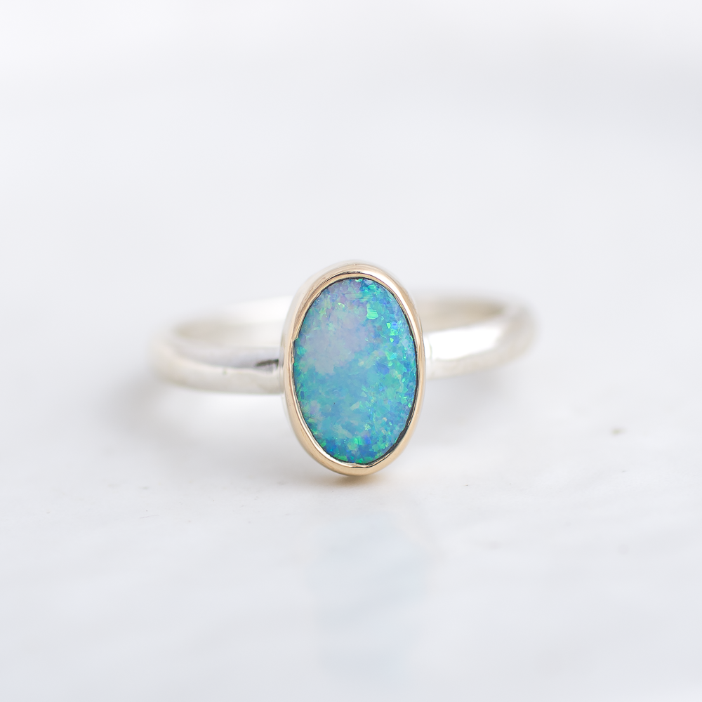 Deluxe Stone Stacking Ring ◇ Australian Opal ◇ Made in your size.