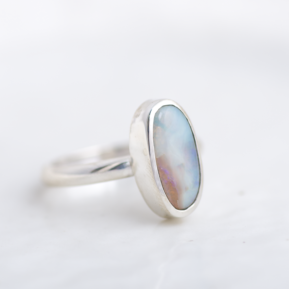 Deluxe Stone Stacking Ring ◇ Australian Opal ◇ Made in your size.