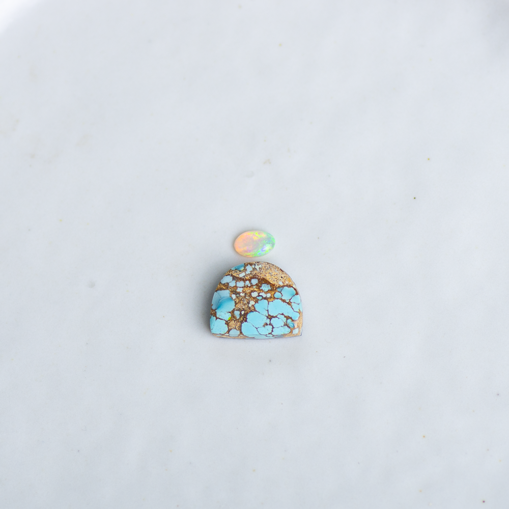 Custom Mini Tidal Ring for Jessica ◇ Hubei Turquoise + Australian Opal
