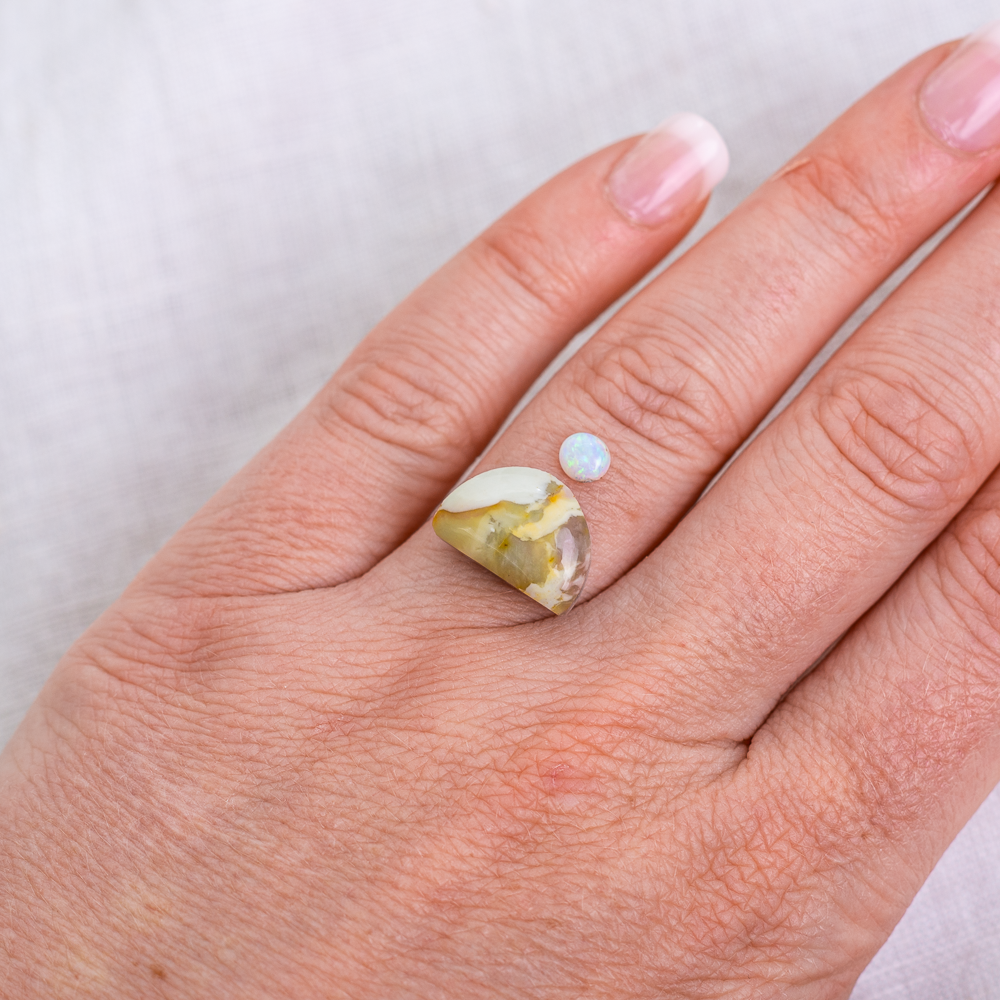 Custom Mini Tidal Ring (A) ◇ Willow Creek Jasper + Australian Opal ◇ Made in your size.