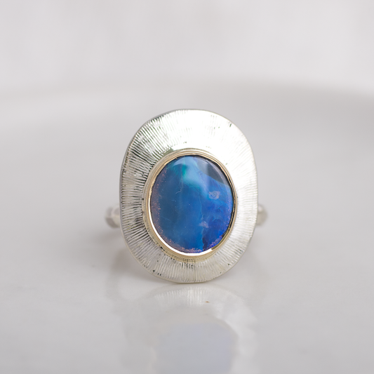 Mini Liminal Ring ◇ Australian Opal ◇ Size 7 ◇ Silver + 14k gold