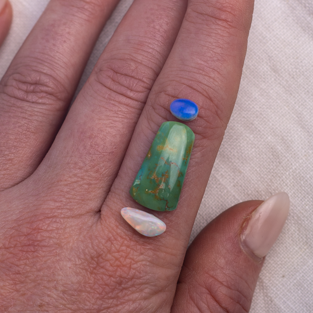 Custom Realms Ring ◇ Hubei Turquoise + Australian Opals + Montana Sapphires ◇ Made in your size