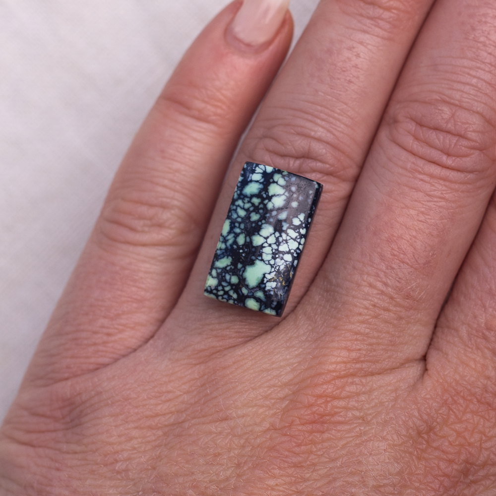 Custom Recenter Ring ◇ Angel Wing Variscite + Moissanite ◇ Made in your size