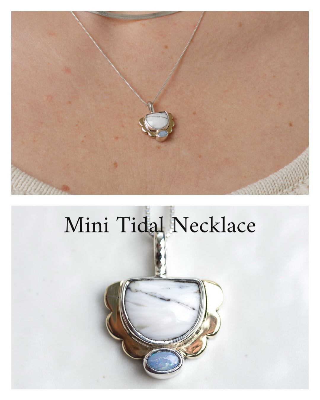 Custom Mini Tidal Ring or Necklace ◇ Nevada Turquoise + Australian Opal