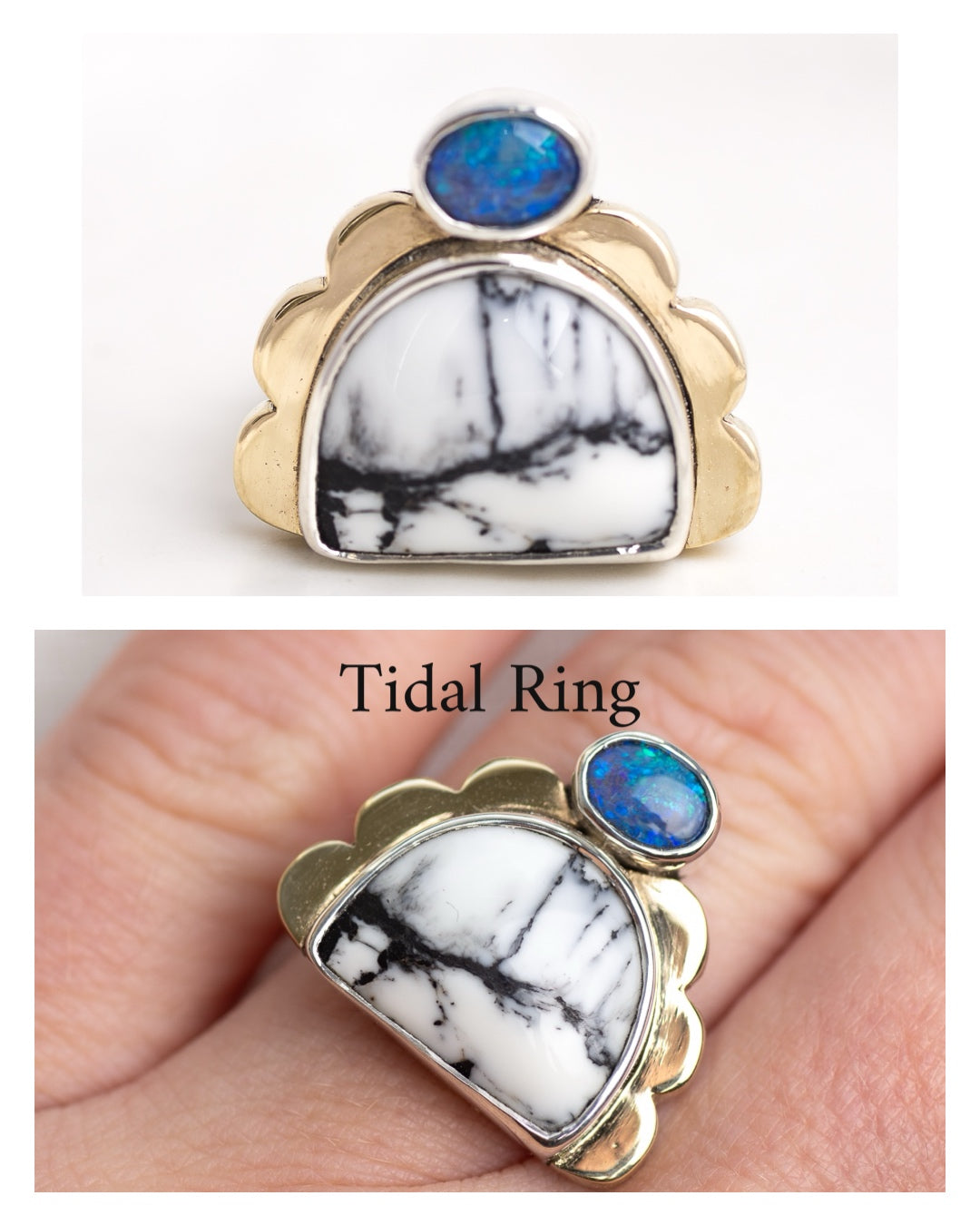 Custom Tidal Ring or Necklace ◇ Hubei Turquoise + Australian Opal